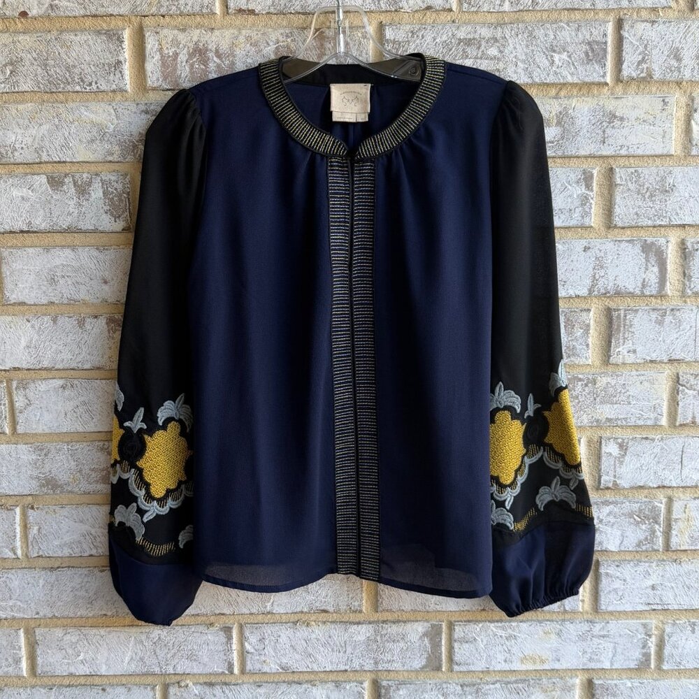 Vanessa Virginia Embroidered Long Sleeve Round Neck Boho Blouse  Size XS.